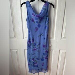 NWOT Vintage Blue Floral Midi Sun Dress